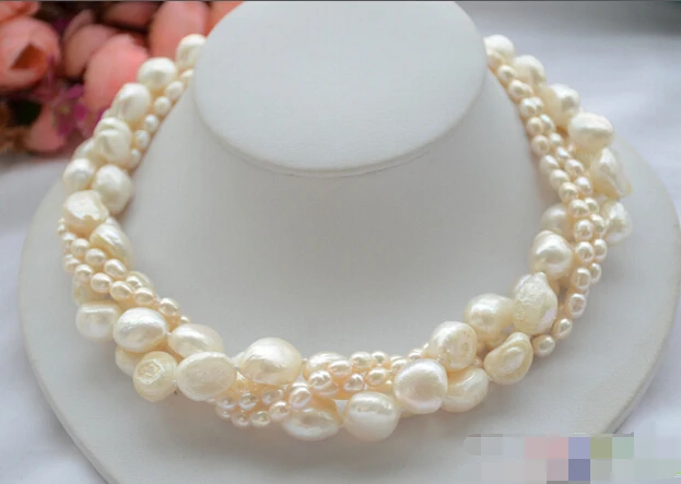 

06389 4row white baroque rice freshwater pearl necklace