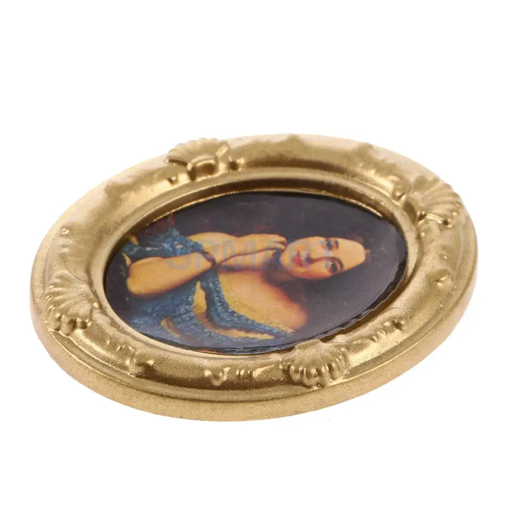 1:12 Vintage Dollhouse Metal Lady Picture Photo Frame Dolls House Living Room Miniature Furniture Decoration Accessories