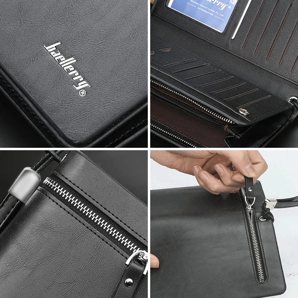 business Long wallet for Men Large Leather Male Wallets Three Layers Men purse Card Holder Money Bag Zipper Men Clutch Wallet