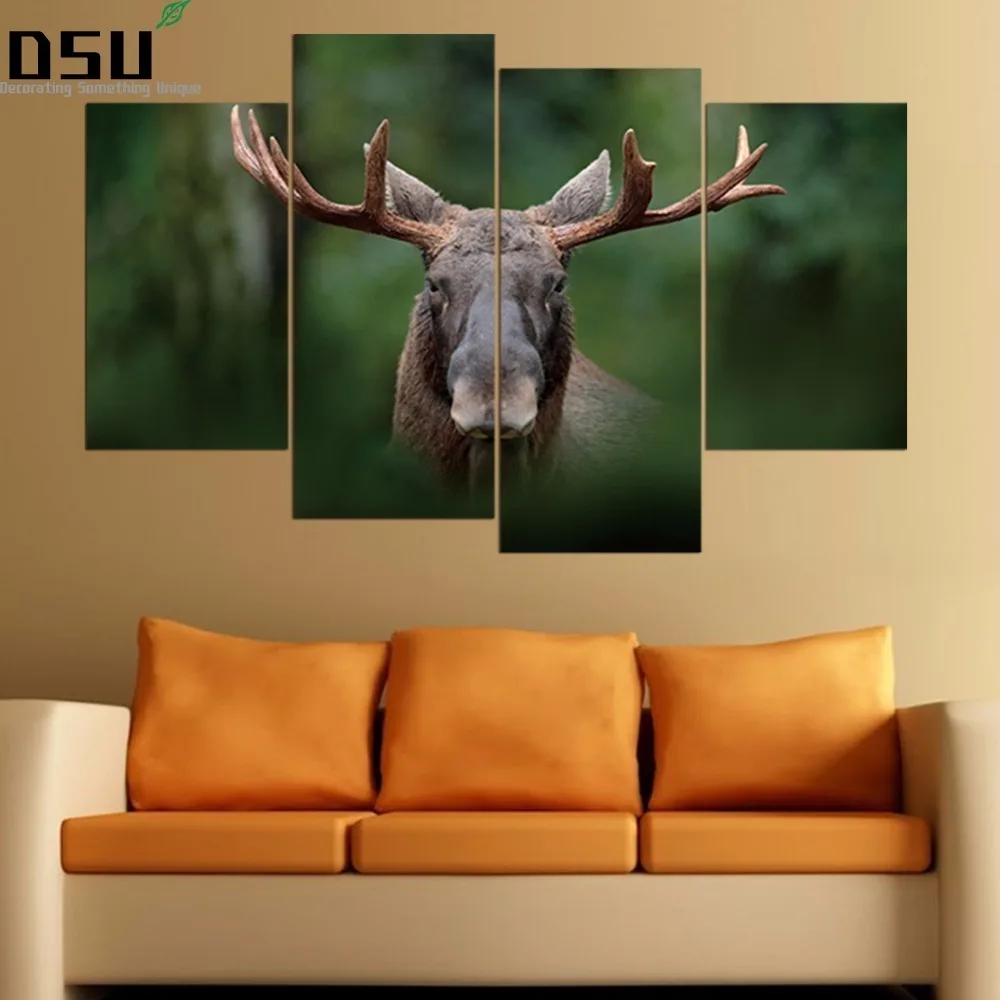 

New 4pcs/set Forest Elk Combination DIY Wall Stickers Home Decor Living Room Animal Poster Self-adhesive Art Mural Wallpaper