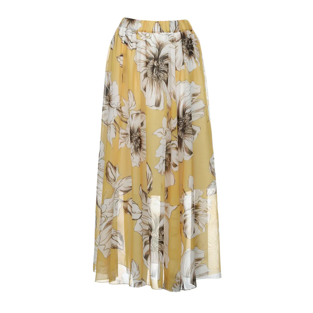 

Hot Summer skirt high waist Chiffon Print Bohemian Ankle-Length Womens Floral Jersey Gypsy Long Maxi Full Skirt Beach Sun Skirts