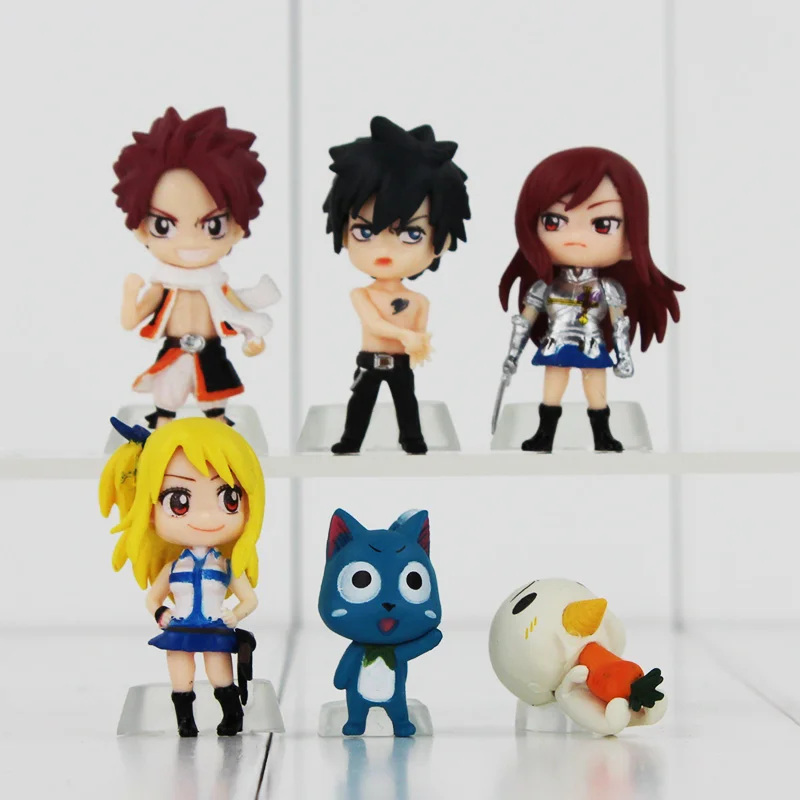 Фигурки героев аниме Фея хвост 6 шт./лот Natsu Dragneel Люси серая Эрза счастливая