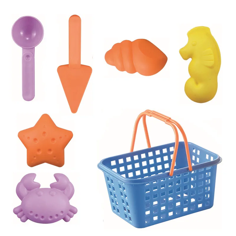 

7Pcs/set Cartoon 3D Animal Crab Plastic Sand Mold Shovel Basket Holder Baby Beach Sand Game Water Playing Out Fun Education Toys