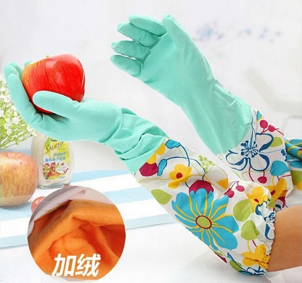 Flannel Velvet Warm Rubber Cleaning Gloves Latex Dish Washing Household