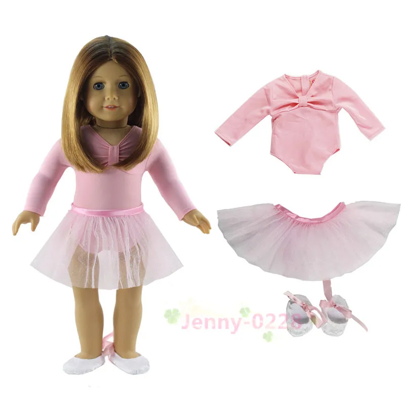 Ярко-розовое балетное платье 3в1 комплект кукольная одежда топ+ юбка+ обувь для 1" американская кукла