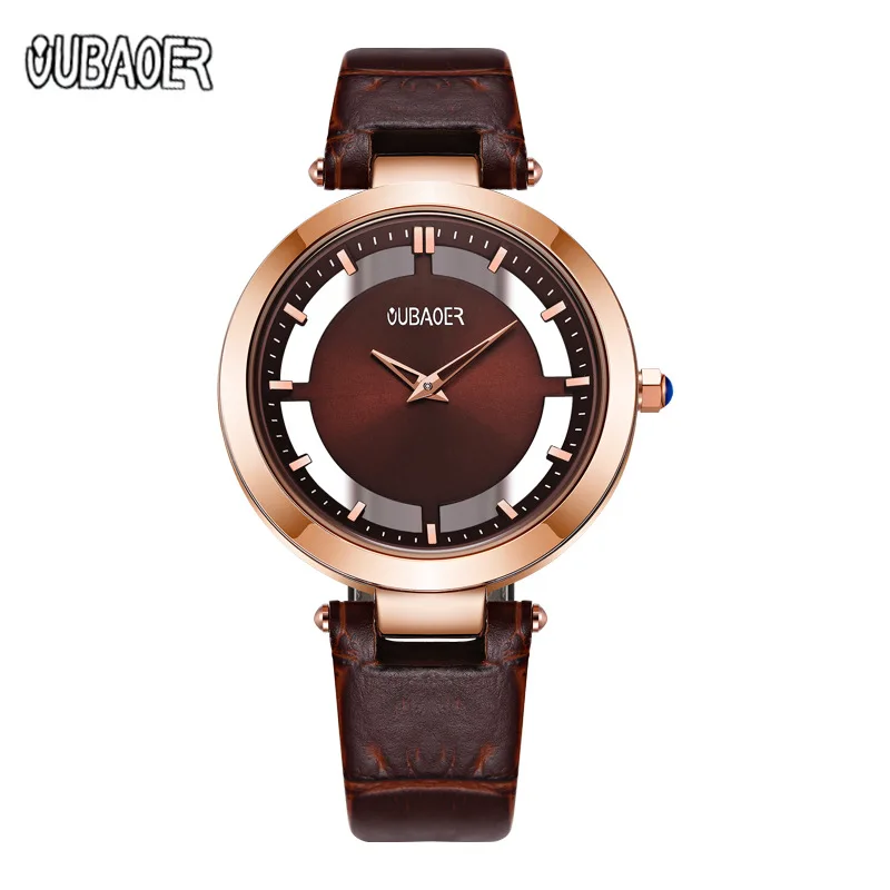 

oubaoer luxury brand ladies watches quartz genuine leather 30m waterproof fashion womens wristwatches thin Hollow black white