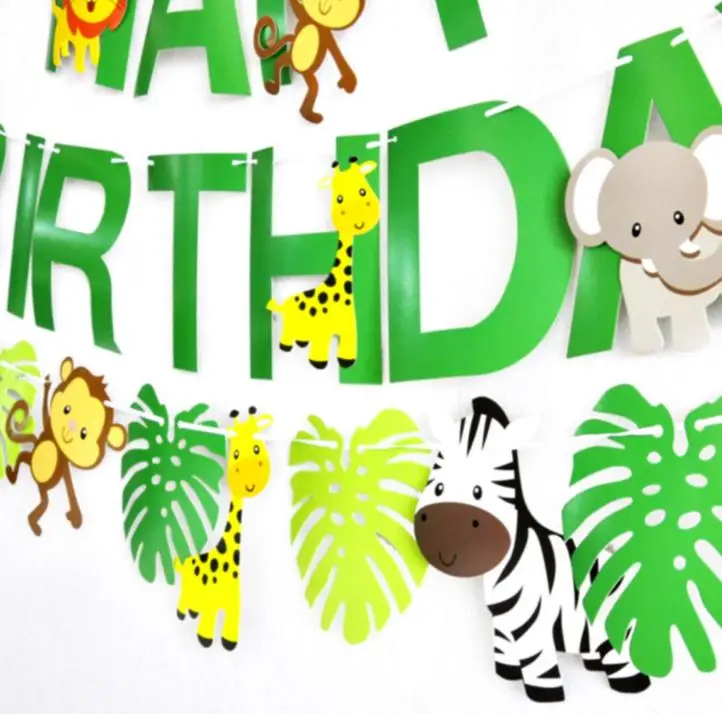 1 Набор, животные, зеленый лес, с днем рождения, баннер, джунгли, вечерние, фото, фон, украшение, для детей, на день рождения, тема, вечерние, баннер