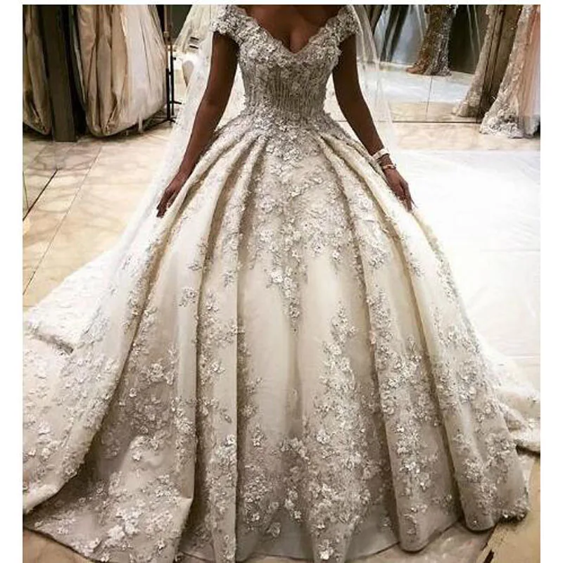 2018 vestido de baile de lujo vestidos de boda dubai árabe encaje