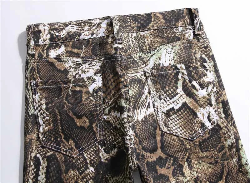 Mcikkny Fashion Men's Snake Skin Jeans Pants Slim Fit Casual Denim Trousers For Male Night Club Wear Size 29-38 (8)
