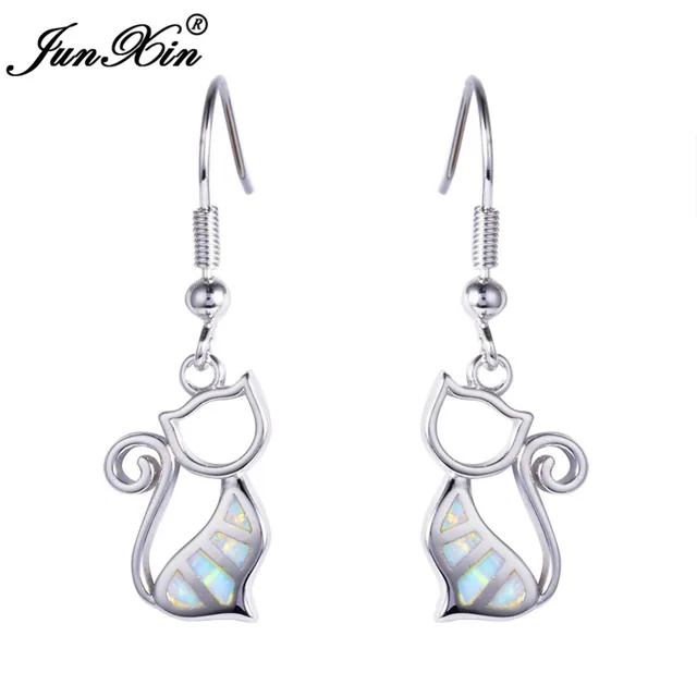 Junxin New Fashion White Opal Earring 925 Sterling Silver Filled Cat Junxin New Fashion White Opal Earring 925 Sterling Silver Filled Cat Earrings Double For Women