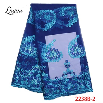 

Royal Blue African Lace Dresses For Women Latest French Lace Fabric High Quality Embroidery Sequins Lace Fabric L2238B-2