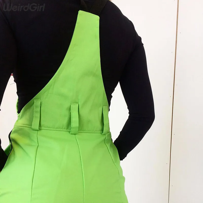 Weirdgirl women bodysuits shoulder straps belt pocket solid green jumpsuits romper femme pants streetwear fashion casual new