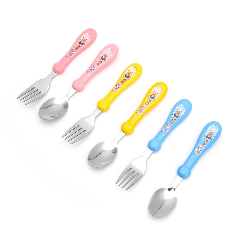 Kids Baby Cartoon Fork and Spoon Set Tableware Stainless Steel Forks