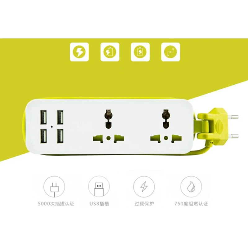 ЕС Plug 1,5 м расширение розетка Портативный путешествия Мощность полосы Стабилизатор напряжения с 4 USB 5 В 2A Выход) smart Зарядное устройство