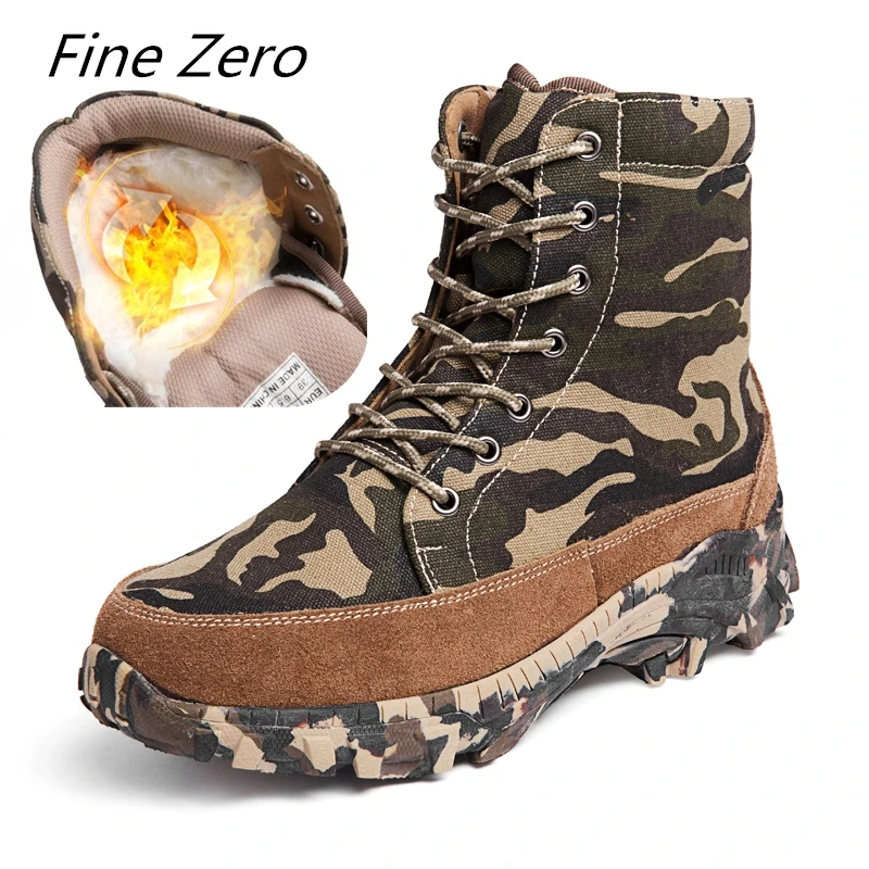 

Fine Zero Natural Wool Men Winter Shoes Warmest Genuine Cow Suede Handmade Men Winter Snow Boots Natural Outdoor Canvas Boots