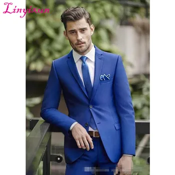 

Linyixun Classy Blue Wedding Mens Suits Slim Fit Bridegroom Tuxedos For Men Groomsmen Suit Cheap Formal Business Suit