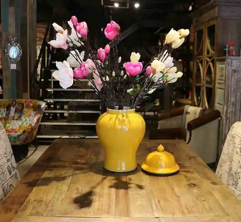

Chinese decorative yellow color glazed ceramic porcelain storage ginger jars