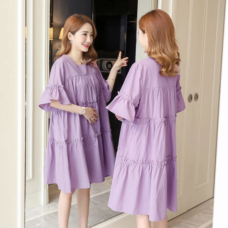 

2019 summer new cotton fashion short-sleeved maternity dress Korean version of the loose pregnancy skirt
