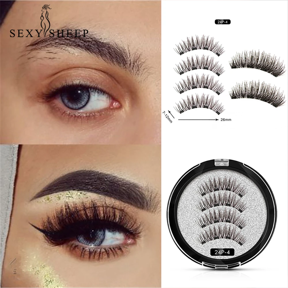 

Natural Long Magnetic Eyelashes With 4 Magnets 100% Handmade Magnetic Lashes Reusable False Eyelashes Magnet Lashes Makeup