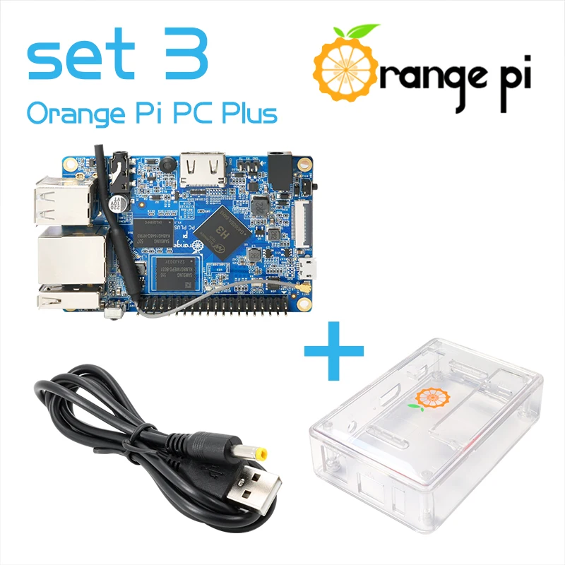 

2016 Orange Pi PC Plus set 3 : PC Plus + ABS Transparent Case + USB to DC 4.0MM - 1.7MM power cable