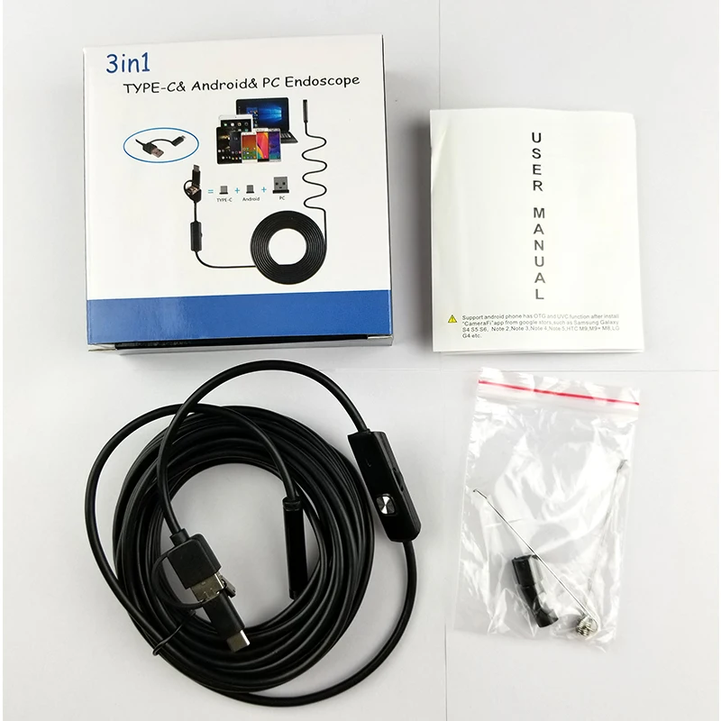 3в1 эндоскоп Tpye c & Andriod PC 5 мм 6 светодиодов USB Водонепроницаемый 1 м/2 м/5 м/10 м мягкий