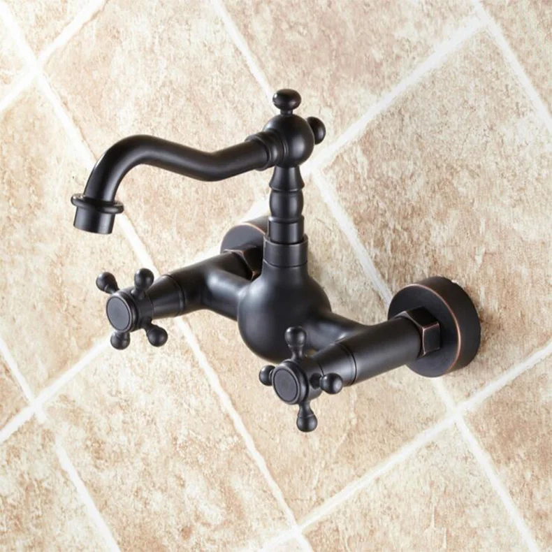 New Arrival Kitchen faucet brass wall mounted black oil brushed hot and cold single lever kitchen sink faucet basin faucet mixer