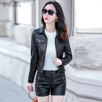 

Brieuces 2018 Autumn Women Black Slim Cool Lady PU Women's Leather Jackets Sweet Female Zipper Faux Outwear Coat Plus Size 5XL