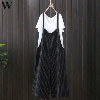 

Womail bodysuit Women Summer Casual Strap Side Pockets Wide Legs Striped Baggy Loose Jumpsuit fashion new 2020 M1