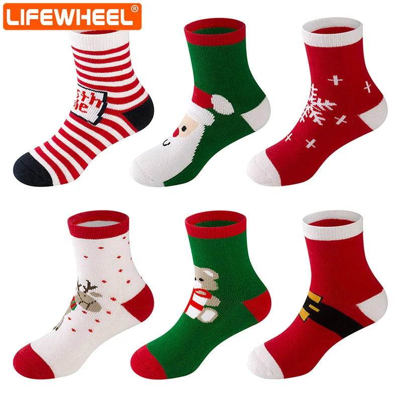 

LifeWheel 6 Pairs Kids Boy Girl Unisex Anti-Slip Warm Winter Crew Terry Socks for Baby 0-3 Years