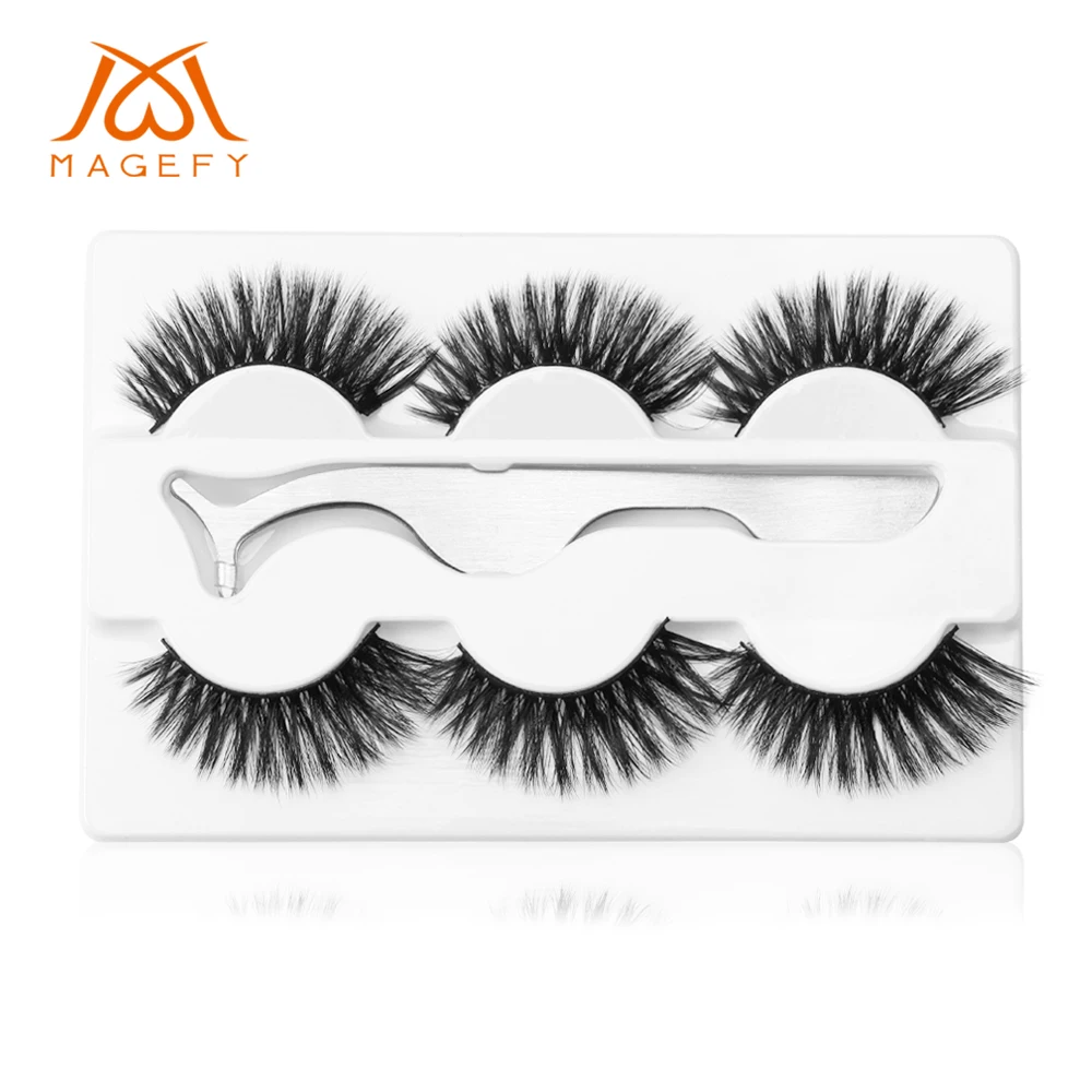 

3 Pairs Natural Makeup 3d Mink Lashes with 1pcs Tweezer Mink Eyelashes Cruelty free False Eye Lashes Extension Makeup Tools