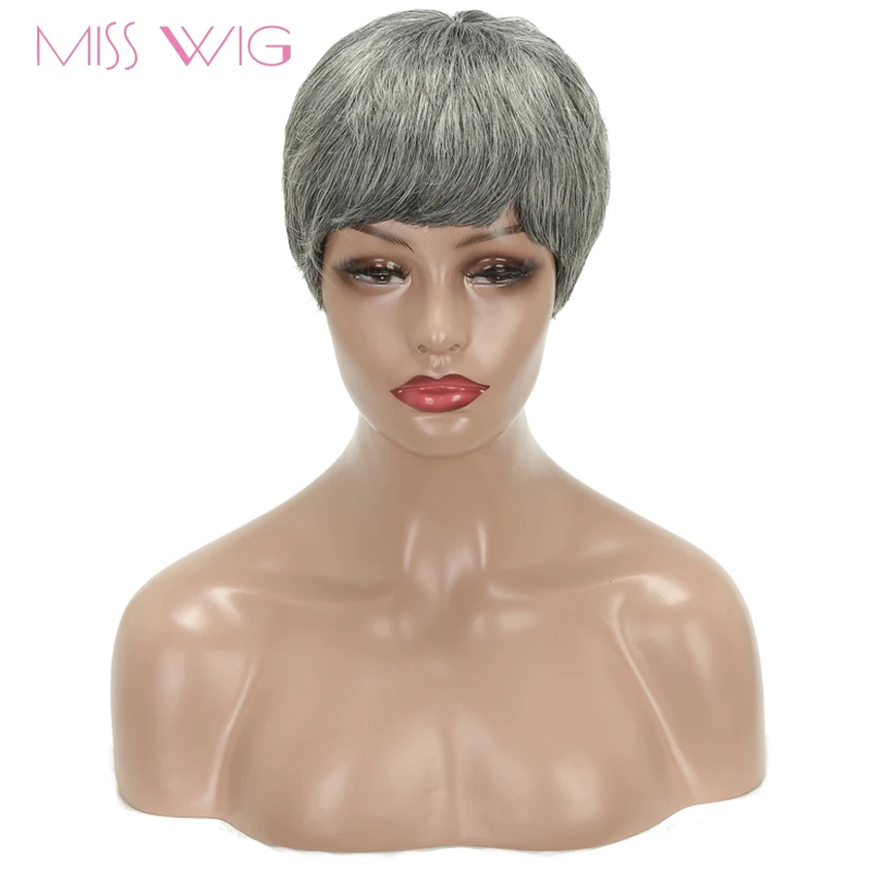 

MISS WIG Short Grey Straight Wig Short Black Red Blonde Pixie HairCut Style Wigs For White Women Black Synthetic Wig