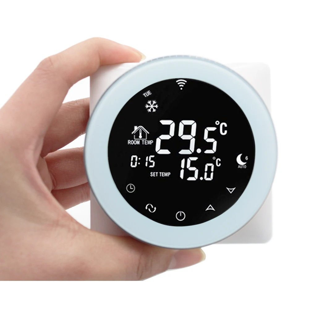 

Thermostat Wifi Gas Boiler Heating Thermostat Remote Control Negative LCD Digital Touch Screen Temperature Controller gray whit