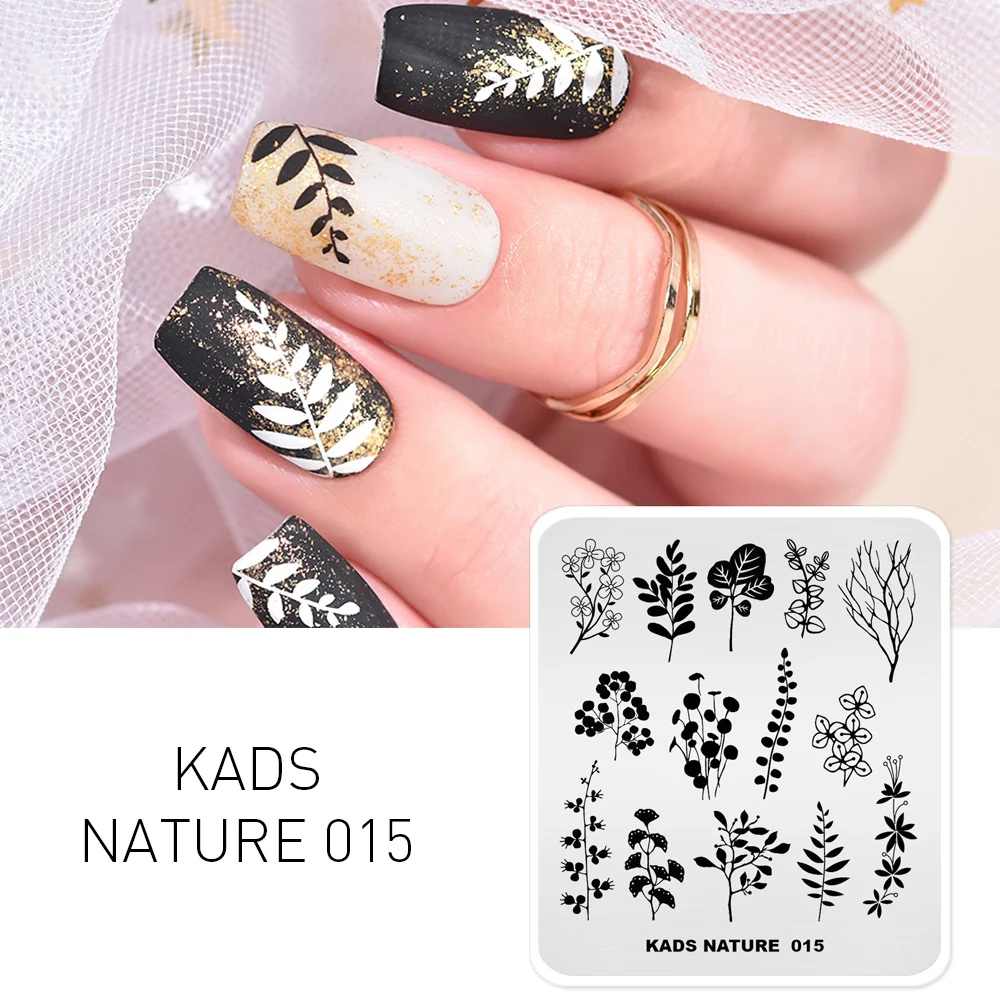 KADS Stamping Plate Nature 015 Leaves Plants Design Image Template Nail Stencil Templates Nail Mold Stencils 2