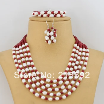 

Wonderful Pearl Beads Jewelry Set 5 Rows White Freshwater Pearl Beads Jewelry Set Wedding Jewelry Set Free Shipping FP033