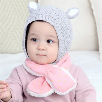

Children Warm For Boys Suit Beanie Hats For Girl Boy Cute Ears New Baby Hats Baby Winter Hat 2018 Winter Knitted Cotton Ear Cap