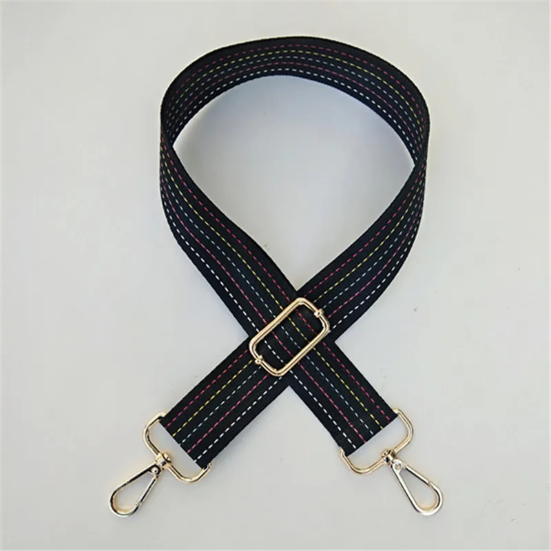 120cm Adjustable Women Bag Strap Trendy Stripe Design Lady Shoulder Straps Nylon Release Elastic Black Bag Belts Silver Buckle