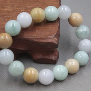 

New A Grade Yellow Green White Jade Jadeite Women Men Smooth Bead Bracelet 13.5mm