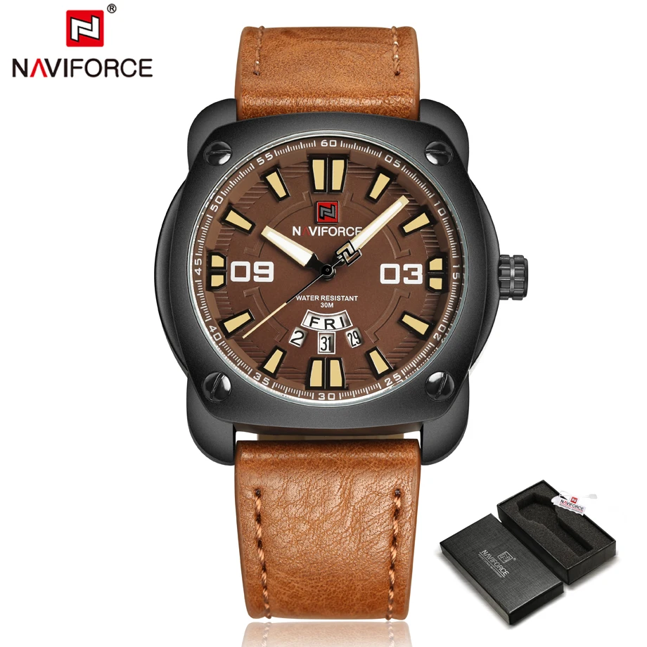 NAVIFORCE Brand Men s Fashion Casual Sport Watches Men Waterproof Leather Quartz Wristwatch Man Dress Clock