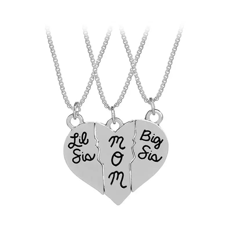 Серебристый Мать подарок ювелирных изделий большой Sis Lil Sis мама головоломки Кулоны в форме сердца Matching ожерелья комплект День матери подарок от дочки - Цвет: Серебристый