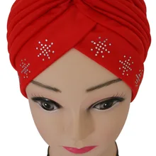 Новинка, модные женские черные, белые, красные, королевские, синие, стразы, мусульманские, индийские тюрбаны, шапки