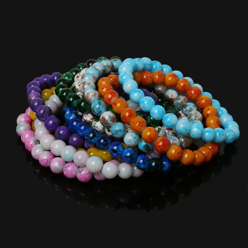 

8mm Charm Bracelet With Natural Glass Stone Beads Colorful Pure Color Beaded Bracelet For Women Man Jewelry Best Friend Gift