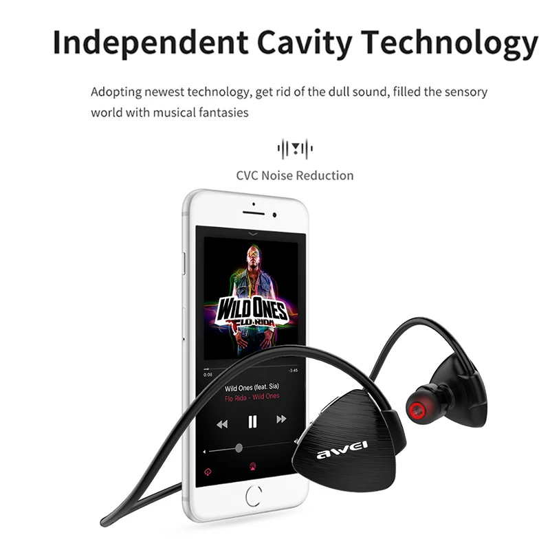 AWEI A847BL IPX4 водонепроницаемые спортивные беспроводные Bluetooth наушники CSR Chip HD Sterep Sound Neckband 17g с микрофоном для бега