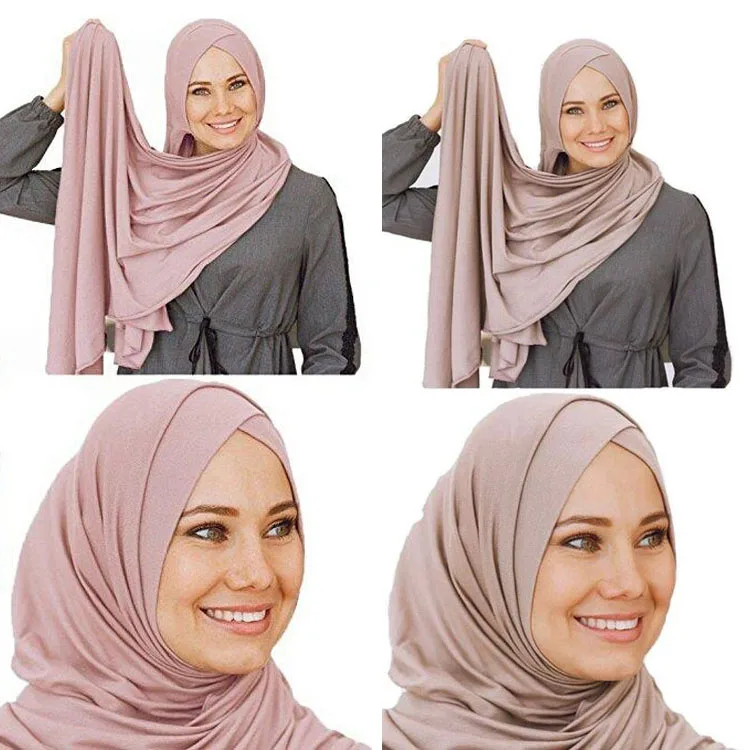 Women's Elegant Modest Muslim Islamic Scarf Ramadan Soft Lightweight Jersey instant Hijab Long Headscarf Easy Ready to wear