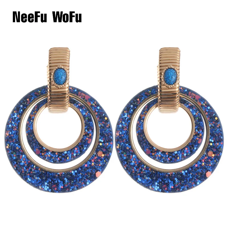 

NeeFu WoFu Flash leather Earrings Round Big Earrings Ring for Woman Stone Copper Earring Ring Large Brincos Oorbellen Leopard