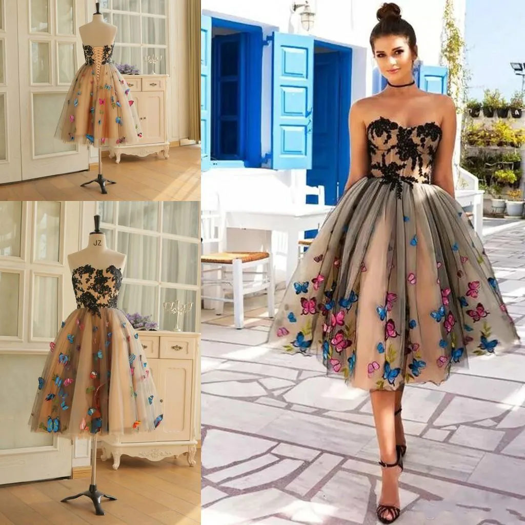 

BacklakeGirls New Arrivals Tulle Colorful Butterfly Homecoming Dresses Sweetheart Neck Knee Length Appliques Lace Up Back Design