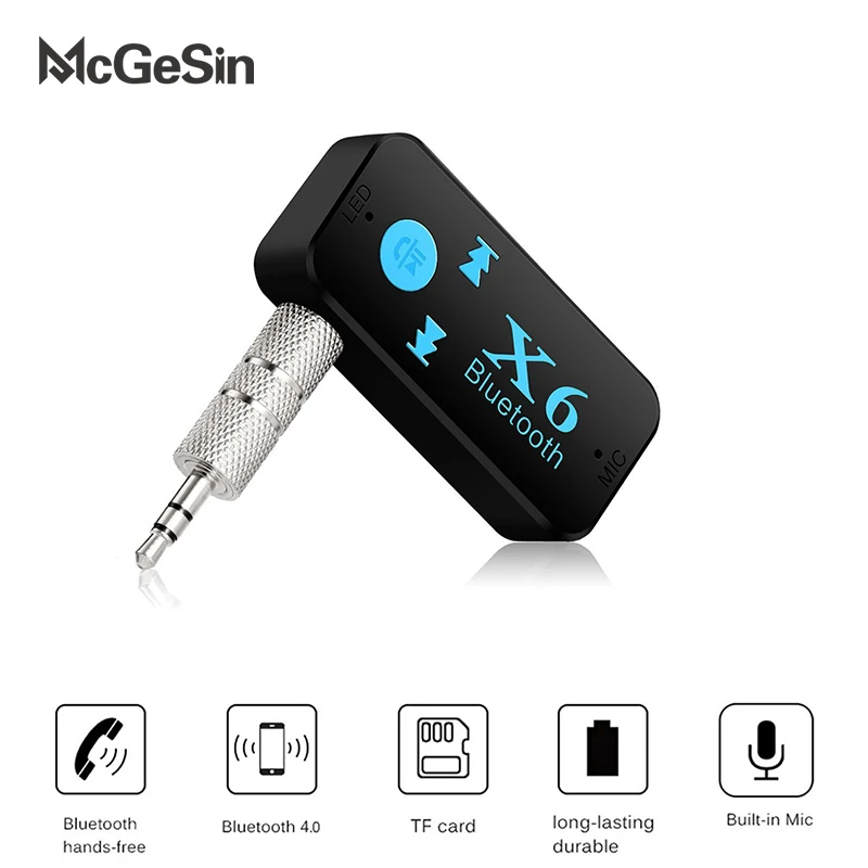 McGeSin X6 автомобильный комплект аудио стерео приемник Bluetooth Aux 3,5 мм разъем музыка громкой связи беспроводной адаптер Поддержка TF карты