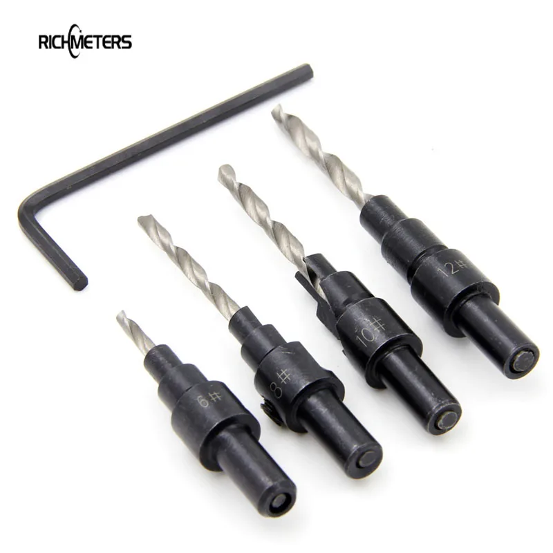 4 PCS Woodworking Punch Hole Countersunk Drill Bit Step Cone Hole