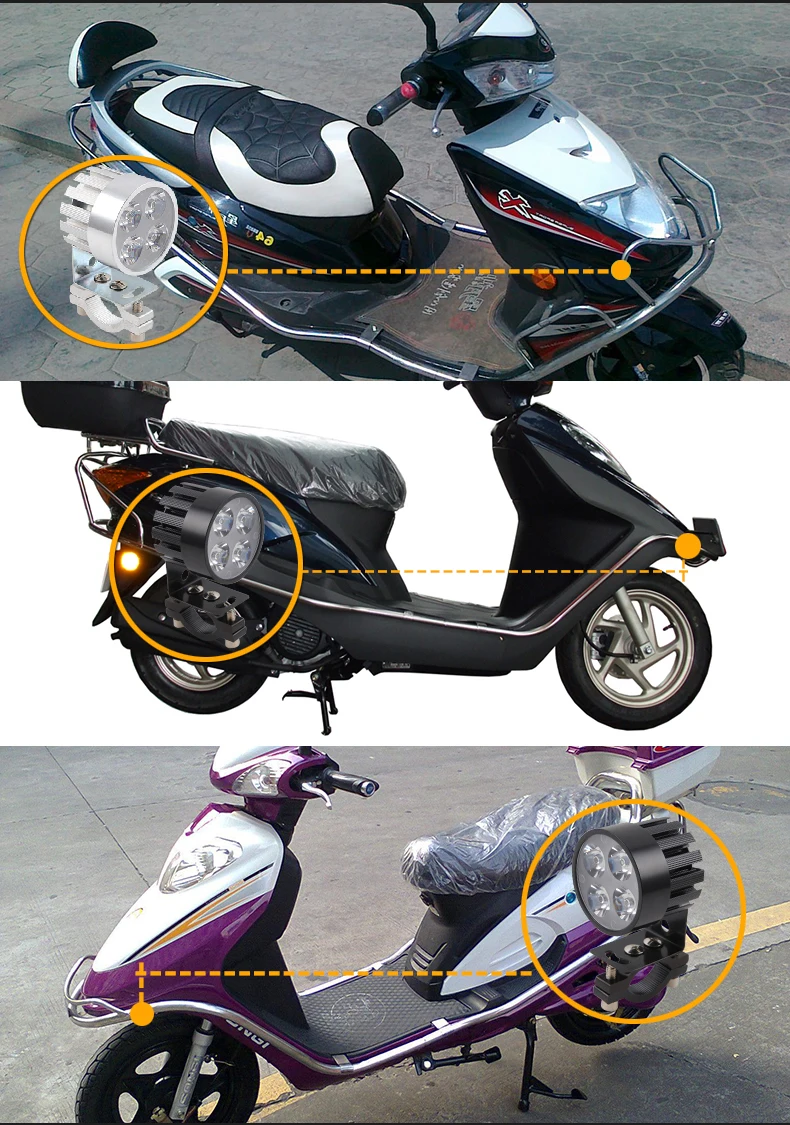 2 шт. мотоциклетные светодиодный фар вспомогательные огни Подсветка белое освещение 12V 20W 6500k светодиодный велосипедный мотор Противотуманные фары лампы