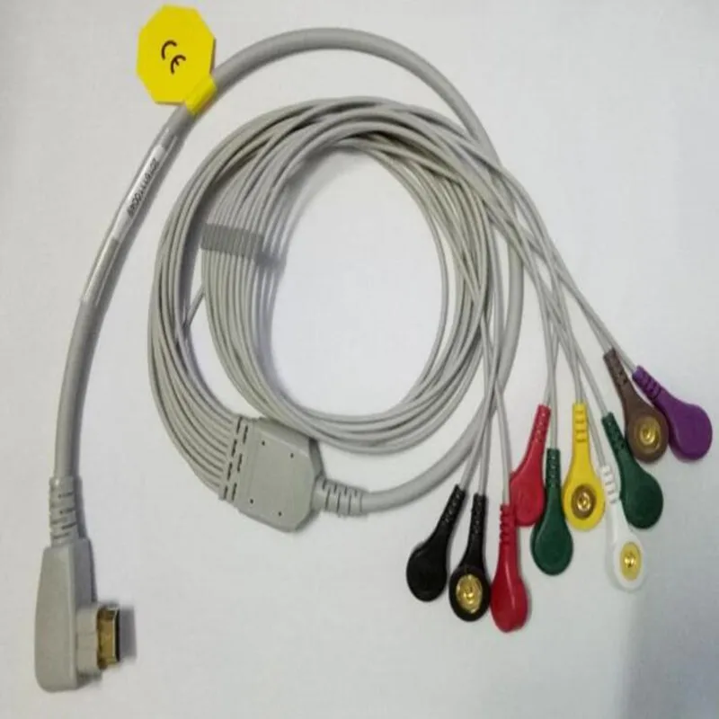 Новый совместим с DMS300-4A holter Cable One piece 10 leds 24-часовой динамический Holter cable Snap End AHA use |
