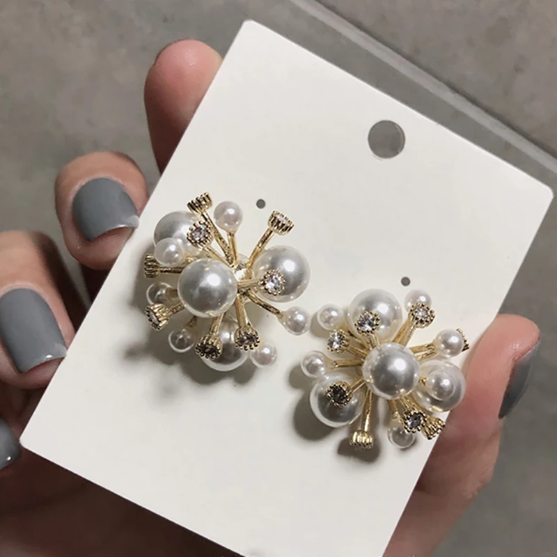 MENGJIQIAO Корейский ФЕЙЕРВЕРК ДИЗАЙН элегантные серьги-гвоздики из искусственного жемчуга для женщин циркон цветок свадебные ювелирные изделия Oorbellen